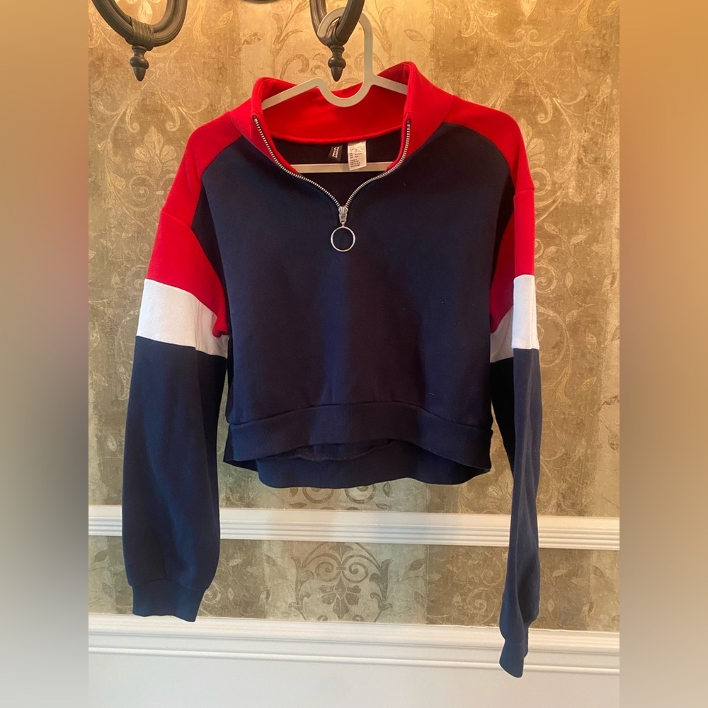 H&M Red and Blue Half-Zip Sweatshirt